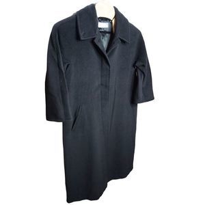 Max Mara Single Breasted Concealed Buttons Long Black Wool Coat US 12 Women's‎